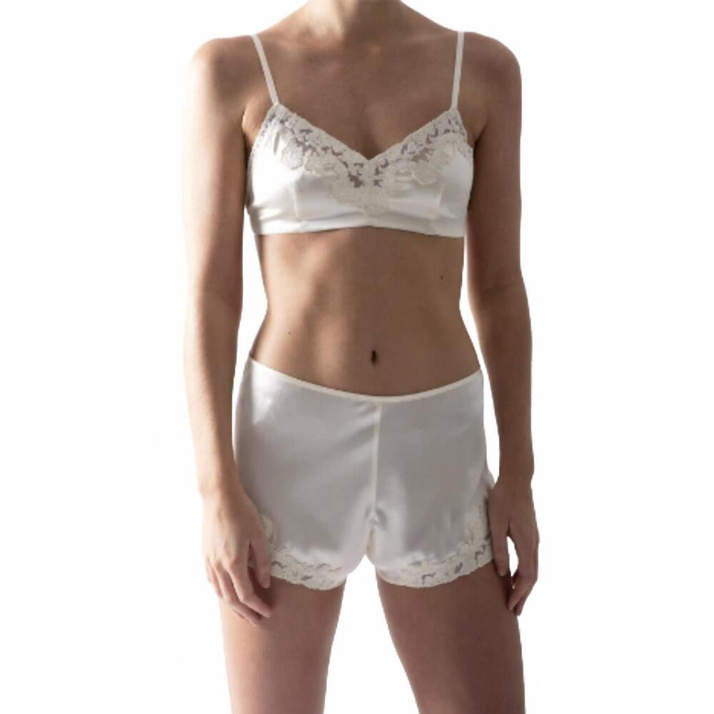 NEW MIGUELINA nova scalloped lace silk shorts in ivory